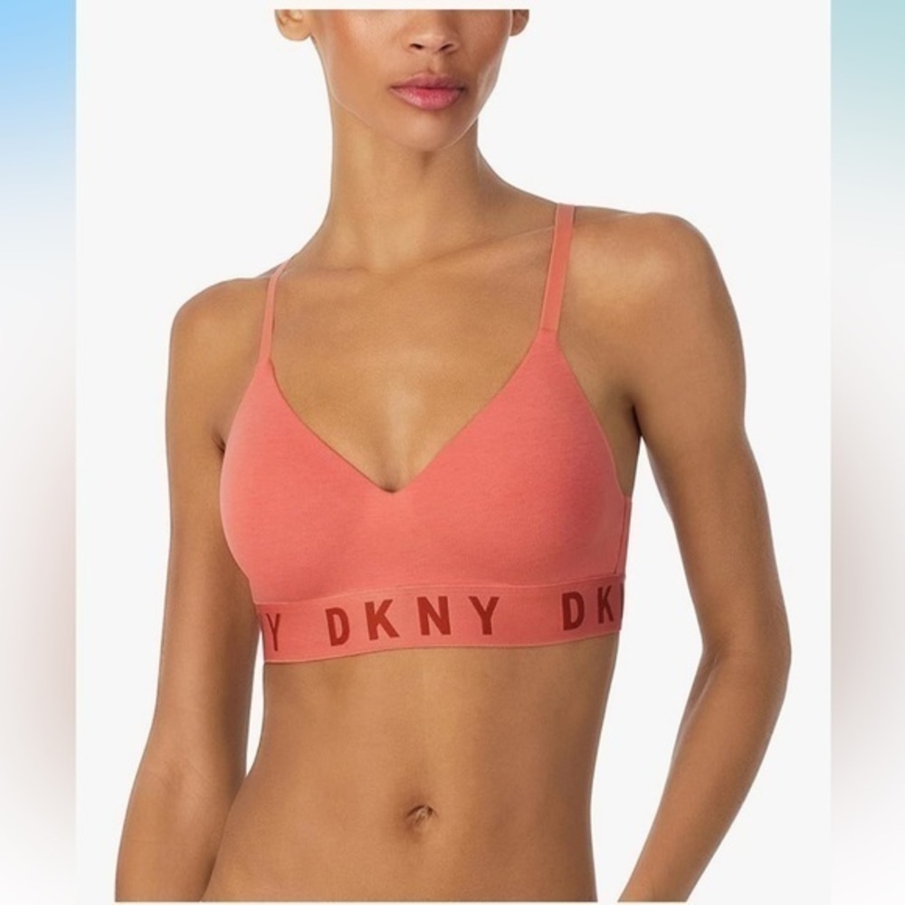 DKNY cozy boyfriend wire free push up cream andblk white adjustable cotton bra